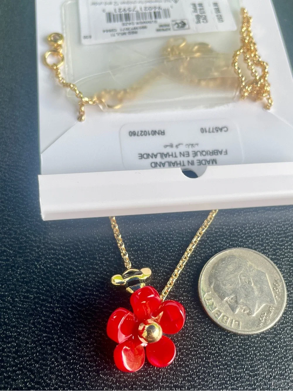 Kate Spade Summer Daze Flower with Bee Pendant. Red. NWT. Rare.
